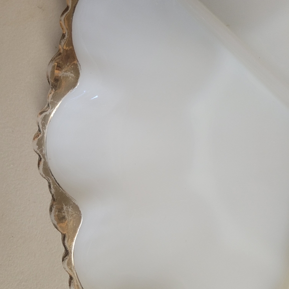 Vintage Milk Glass Relish Plate and Bowl with Gold accent Trim - Picture 8 of 14